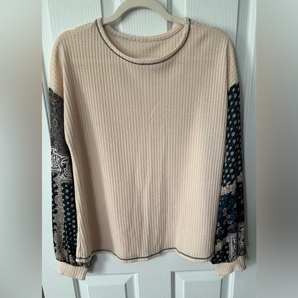 Women's Cream and Patterned Long Sleeve Top